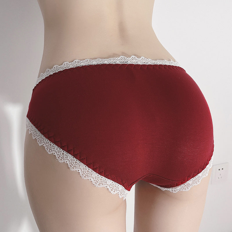 Sweet lace solid color seamless mid-rise antibacterial briefs