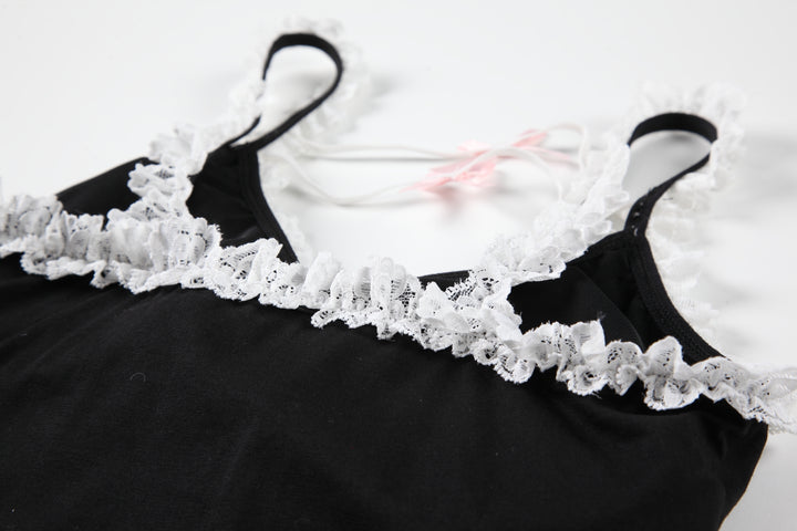 Lace puttee slit suspender nightdress