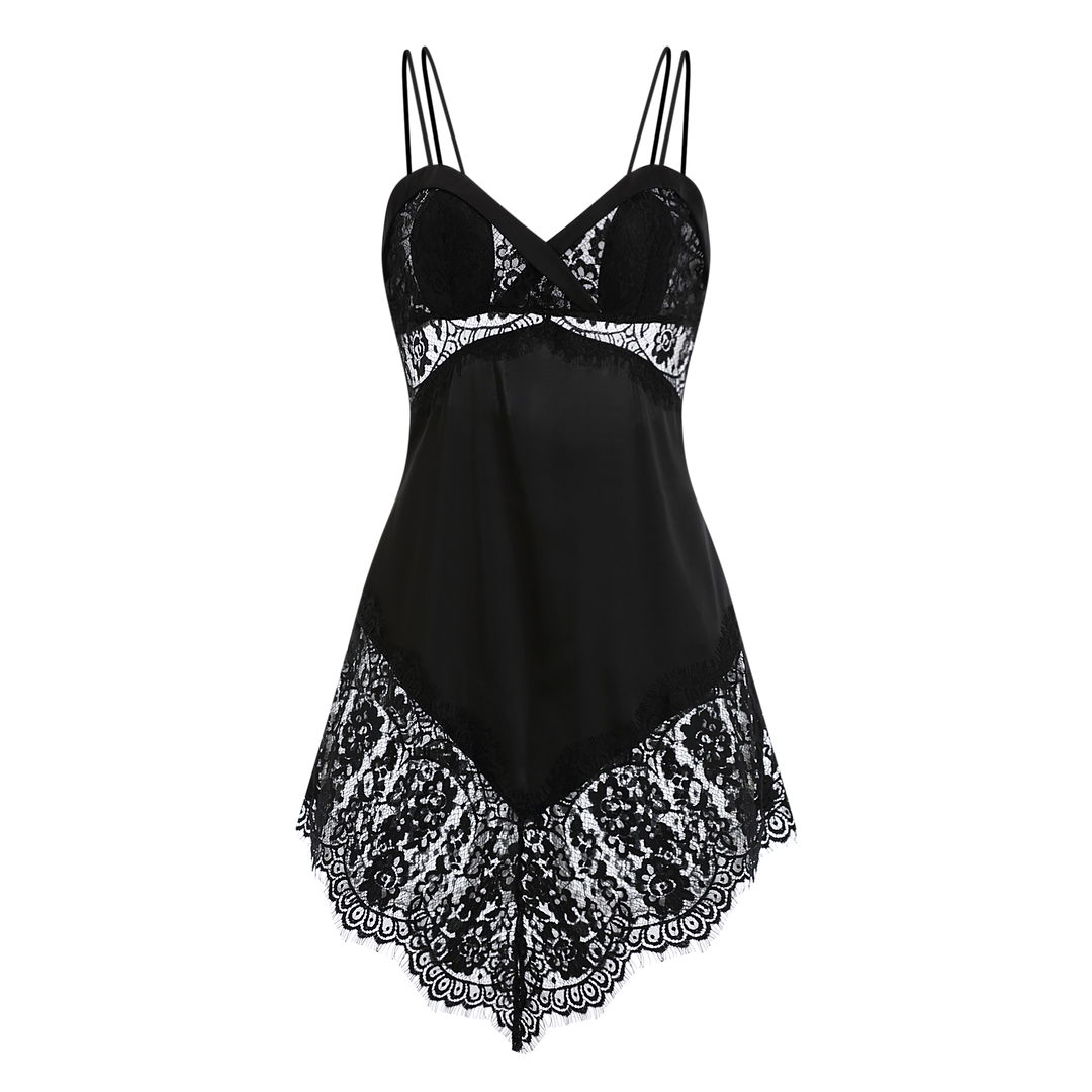 Sexy lace deep V see-through backless suspender nightdress