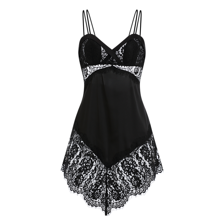 Sexy lace deep V see-through backless suspender nightdress