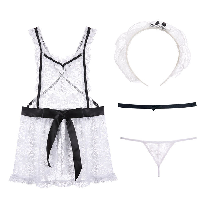 Sexy Lace Perspective Hot Backless Maid Cosplay Uniform Set