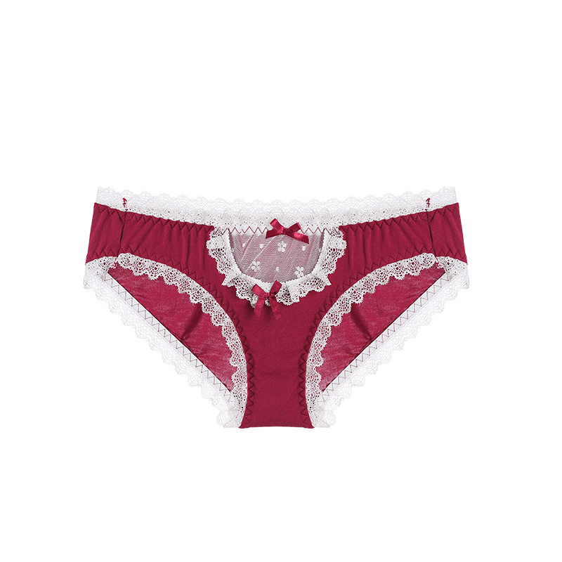 Sweet lace solid color seamless mid-rise antibacterial briefs