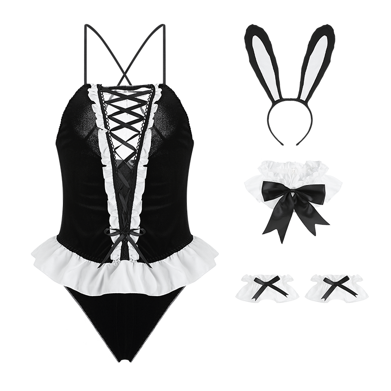 Costume de séduction uniforme de Cosplay de fille de lapin de bouton caché mince et sexy