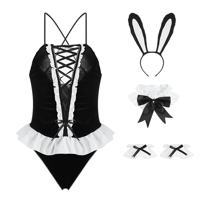 Costume de séduction uniforme de Cosplay de fille de lapin de bouton caché mince et sexy