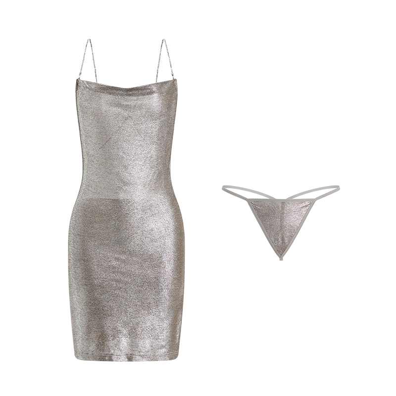 Sexy Strapskleid in Wickeloptik mit Diamantkette und schmalem Träger
