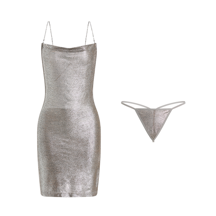 Sexy Strapskleid in Wickeloptik mit Diamantkette und schmalem Träger